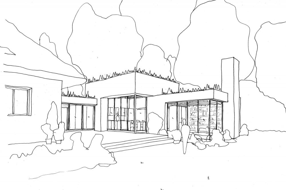 Hand-drawn architectural concept sketch for a residential project by BVDS