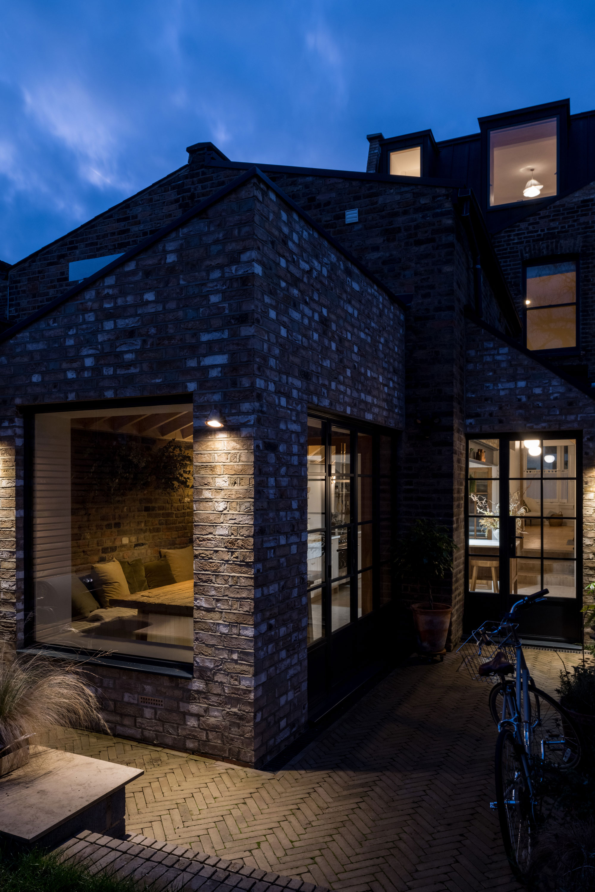 Rear view of the property at night