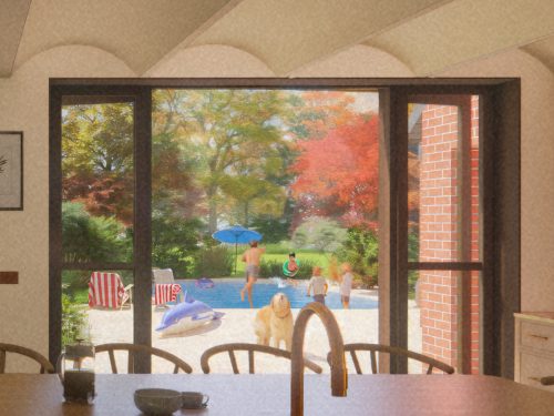 Visualisation of the swimming pool and terrace, showing the house’s connection between indoor living spaces and outdoor entertaining.